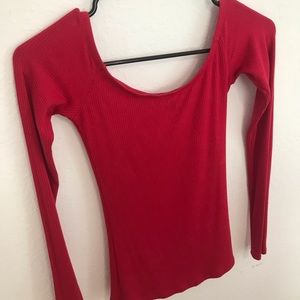 Red off the shoulder Hollister top.